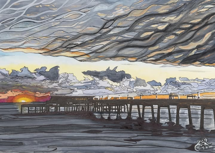 Jill Rosser - Artist "A little bit different! Thank you Jo Malpass for trusting me to paint from your beautiful photo of a sunrise over Deal Pier 🙏🏻